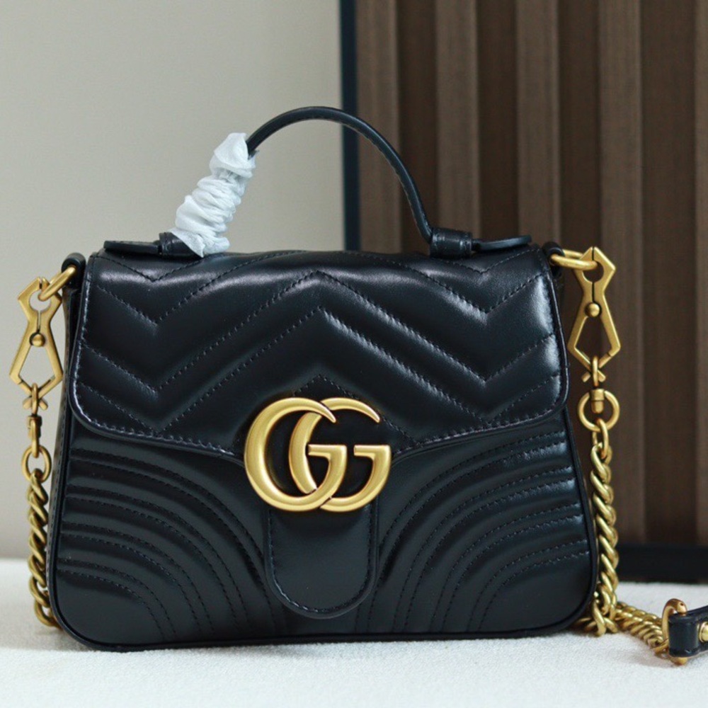 Gucci Black Quilted GG Top Handle Satchel with Gold Hardware